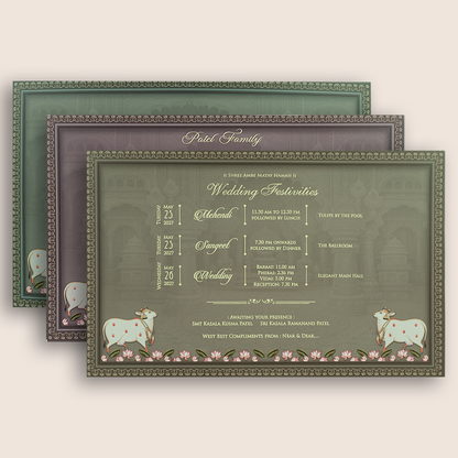 Grey Lord Radha Krishna Laser Cut Padded Marriage Card - KRE28870