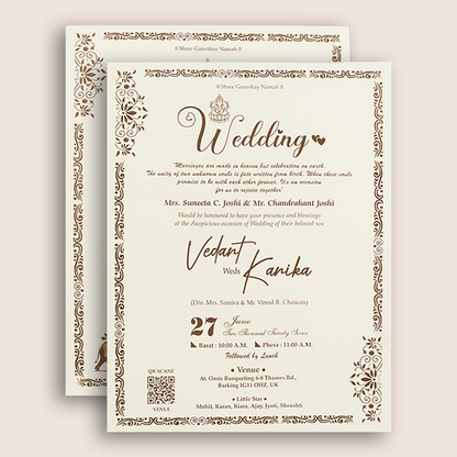 White Embossed Elephant Door Style Padded Marriage Invitation - KSH27280