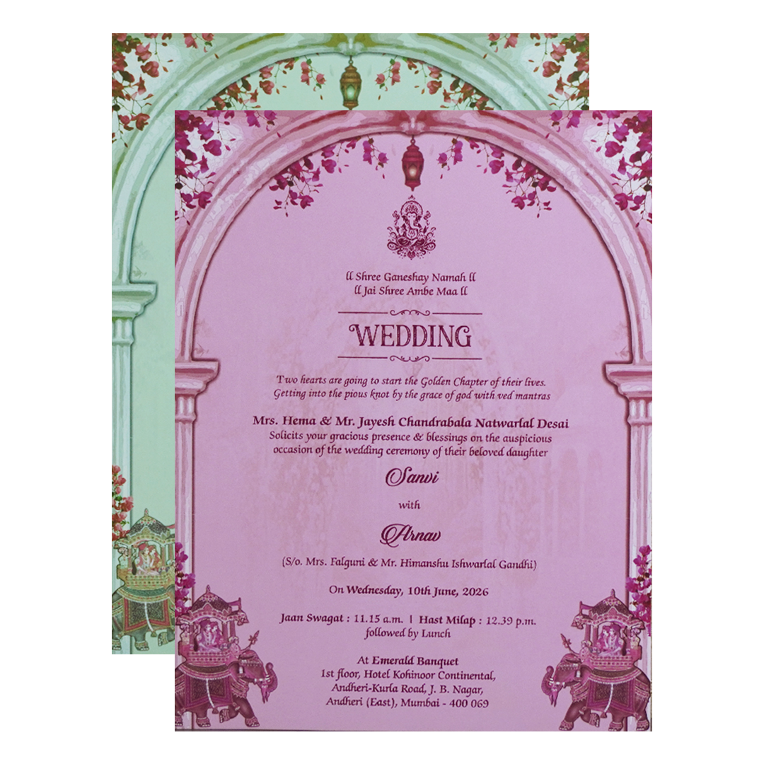 Cream Padded Royal Elephant Wedding Card - KVN07700