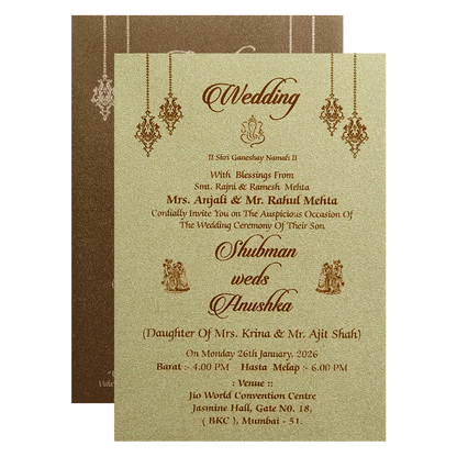 Gold Padded Embossed Floral Wedding Invitation Card-KRB08350