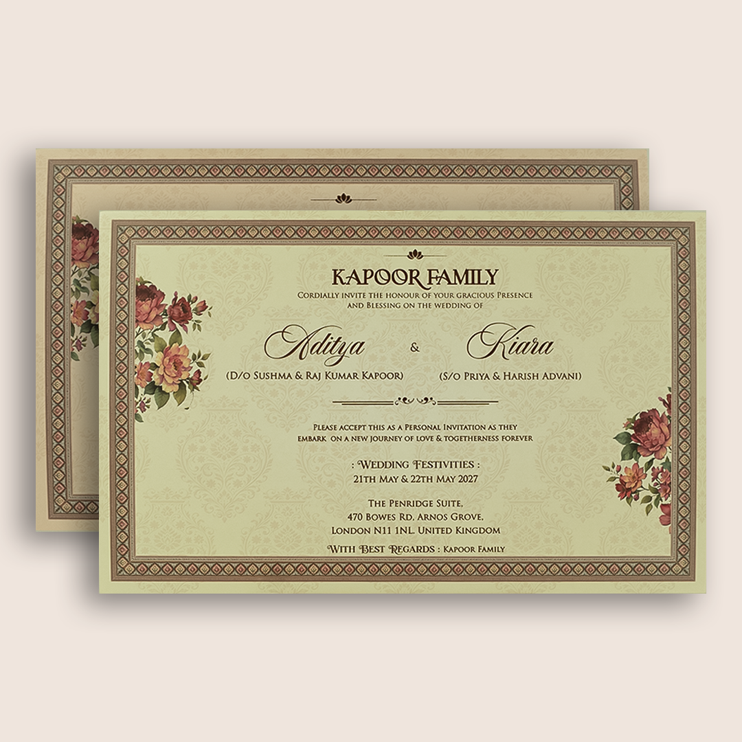 Peach Rose Embossed Floral Padded Invitation Card - KFR17420