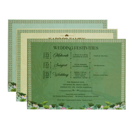 Emerald Green Fountain Peacock Wedding Card - KFR16270