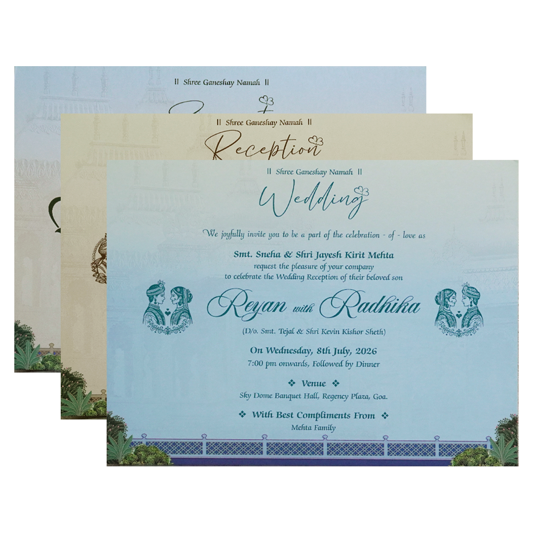 Blue Royal Elephant Padded Wedding Card - KSH73090