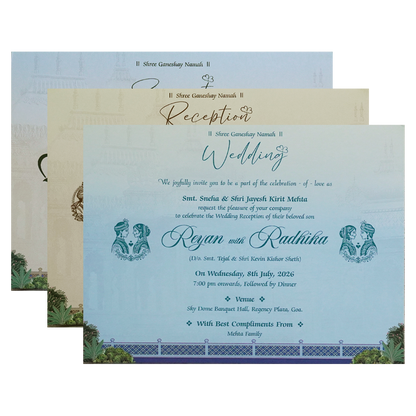 Blue Royal Elephant Padded Wedding Card - KSH73090