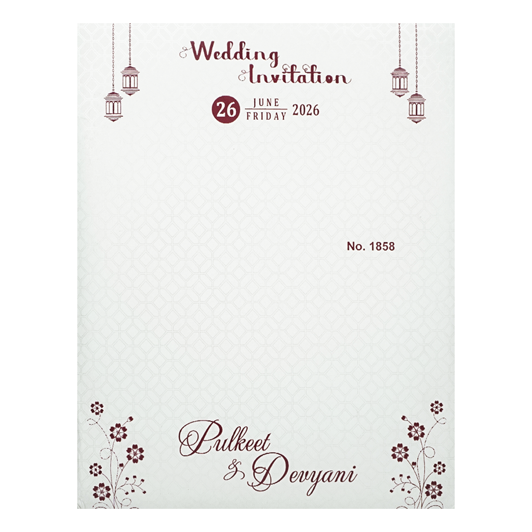 White Ganesha Padded Wedding Card-KJTS1858