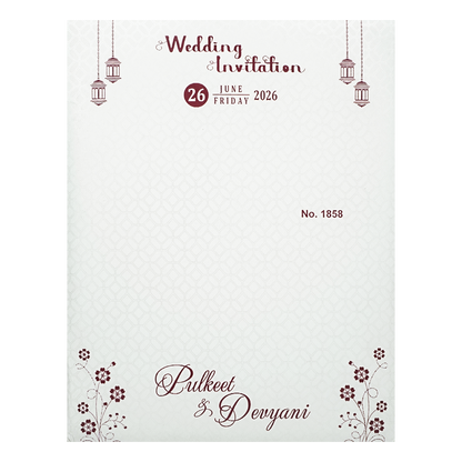 White Ganesha Padded Wedding Card-KJTS1858