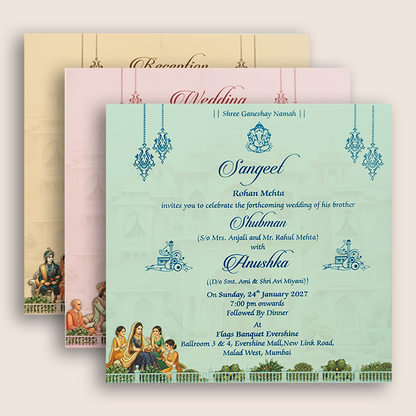 Brown Lord Radha Krishna Laser Cut Padded Wedding Card - KRB10700