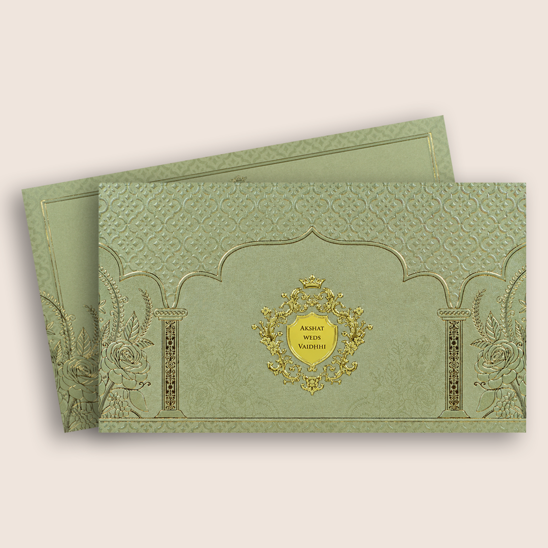 Pista Green Embossed Floral Marriage Card - KPR07530