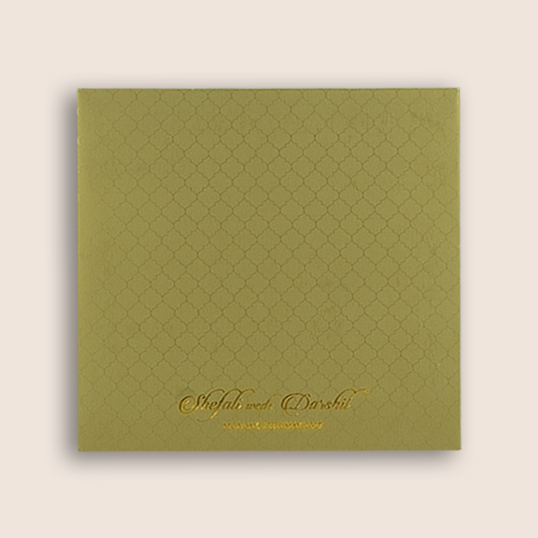 Olive Green Embossed Lattice Padded Wedding Card - KPR020110