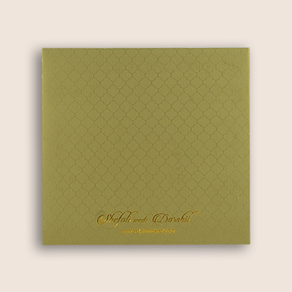 Olive Green Embossed Lattice Padded Wedding Card - KPR020110