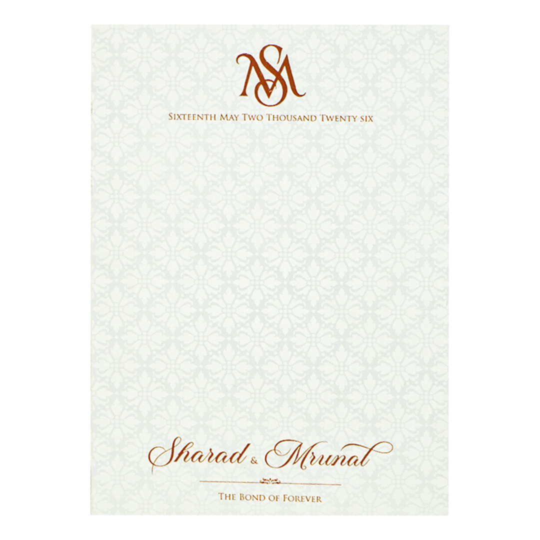 White Embossed Monogram Floral Wedding card-KRE28680