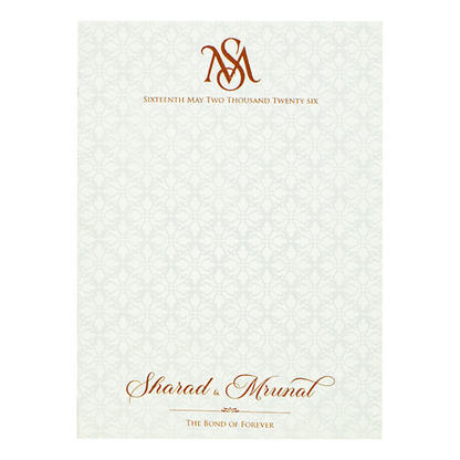 White Embossed Monogram Floral Wedding card-KRE28680