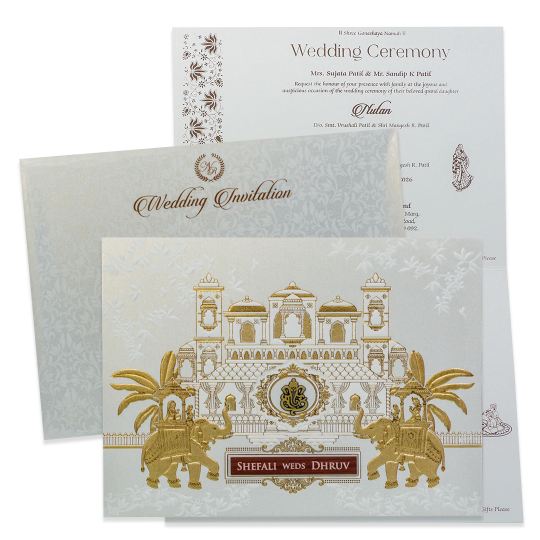 White Palace Elephant Padded Wedding Card - KRE28620