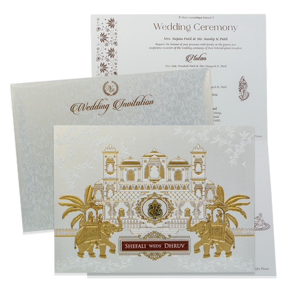 White Palace Elephant Padded Wedding Card - KRE28620