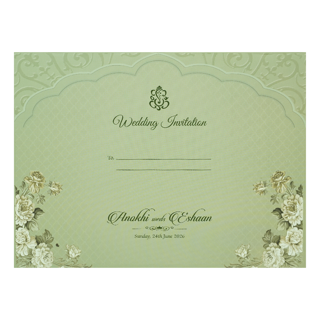 Pastel Green Floral Arch Padded Wedding Card-KJTS3684