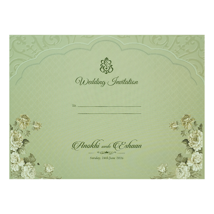 Pastel Green Floral Arch Padded Wedding Card-KJTS3684