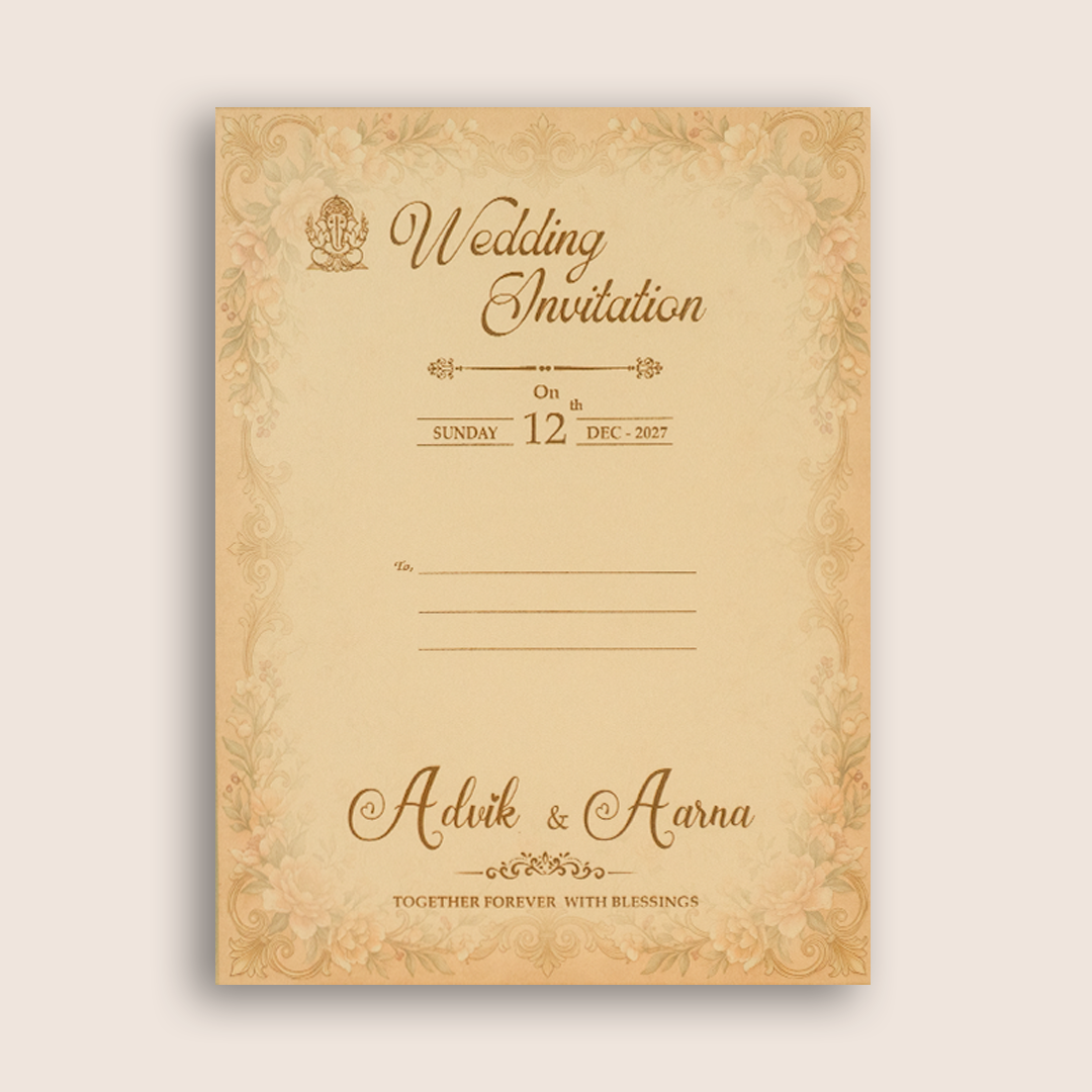 Beige Floral Padded Door Style Invitation Card - KSH18530