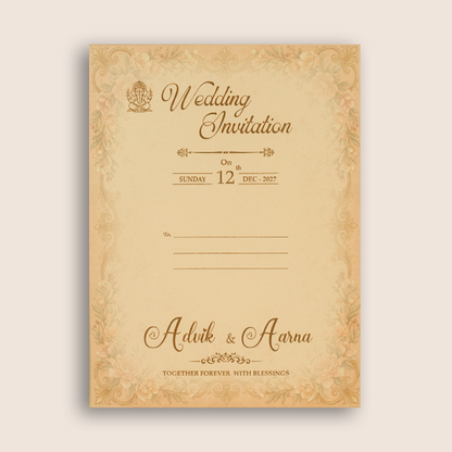 Beige Floral Padded Door Style Invitation Card - KSH18530