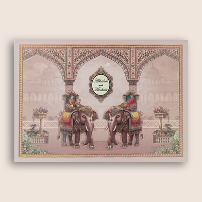 Warm Pink Royal Elephant Bride Groom Wedding Card - KAA05340