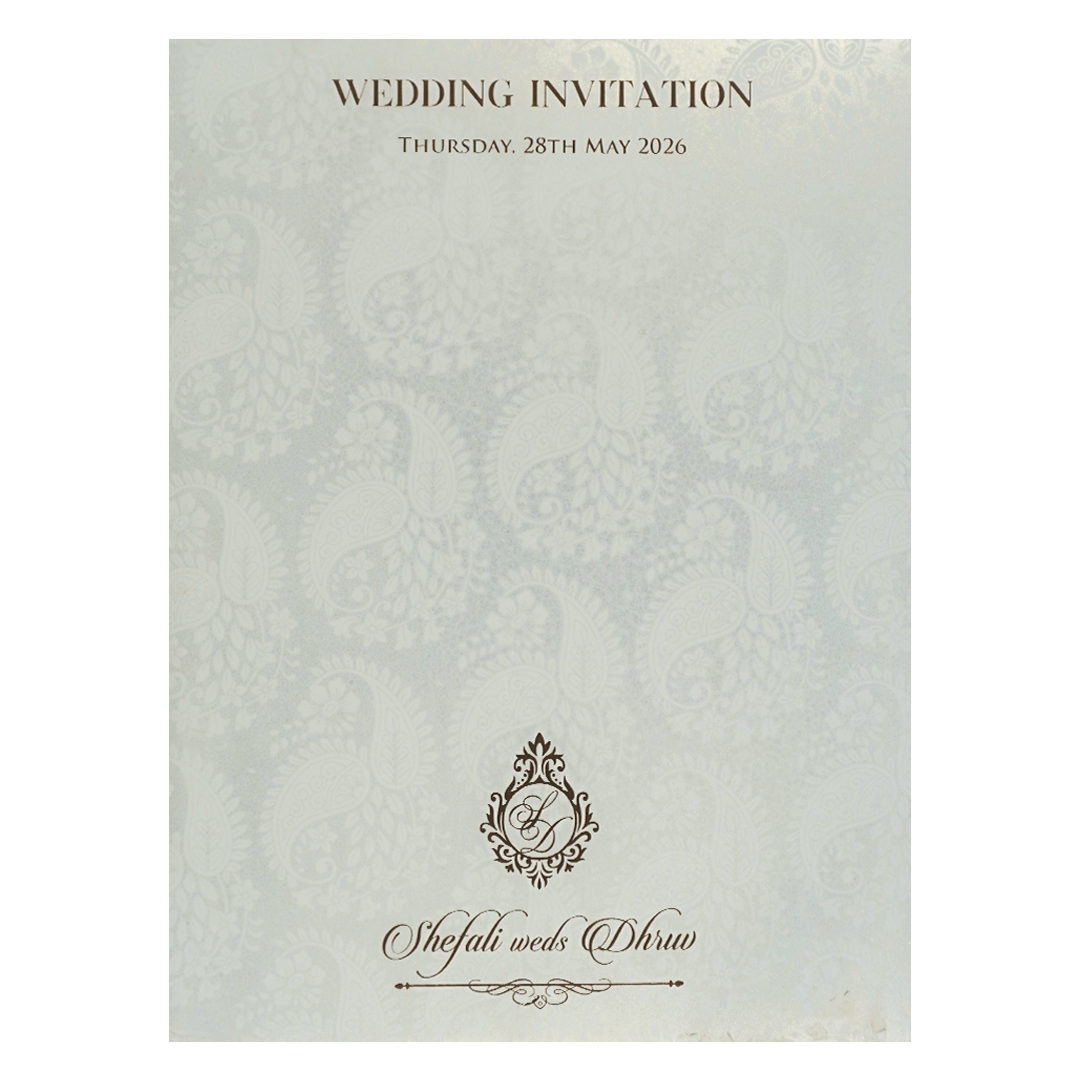 White Floral Ganesha Padded Wedding Card-KRE28170