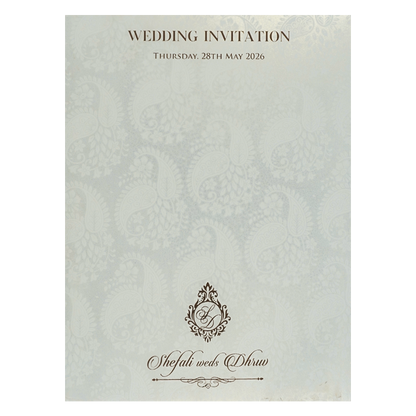 White Floral Ganesha Padded Wedding Card-KRE28170