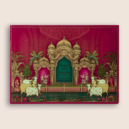 Maroon Floral Royal Palace Padded Wedding Card - KSH18320