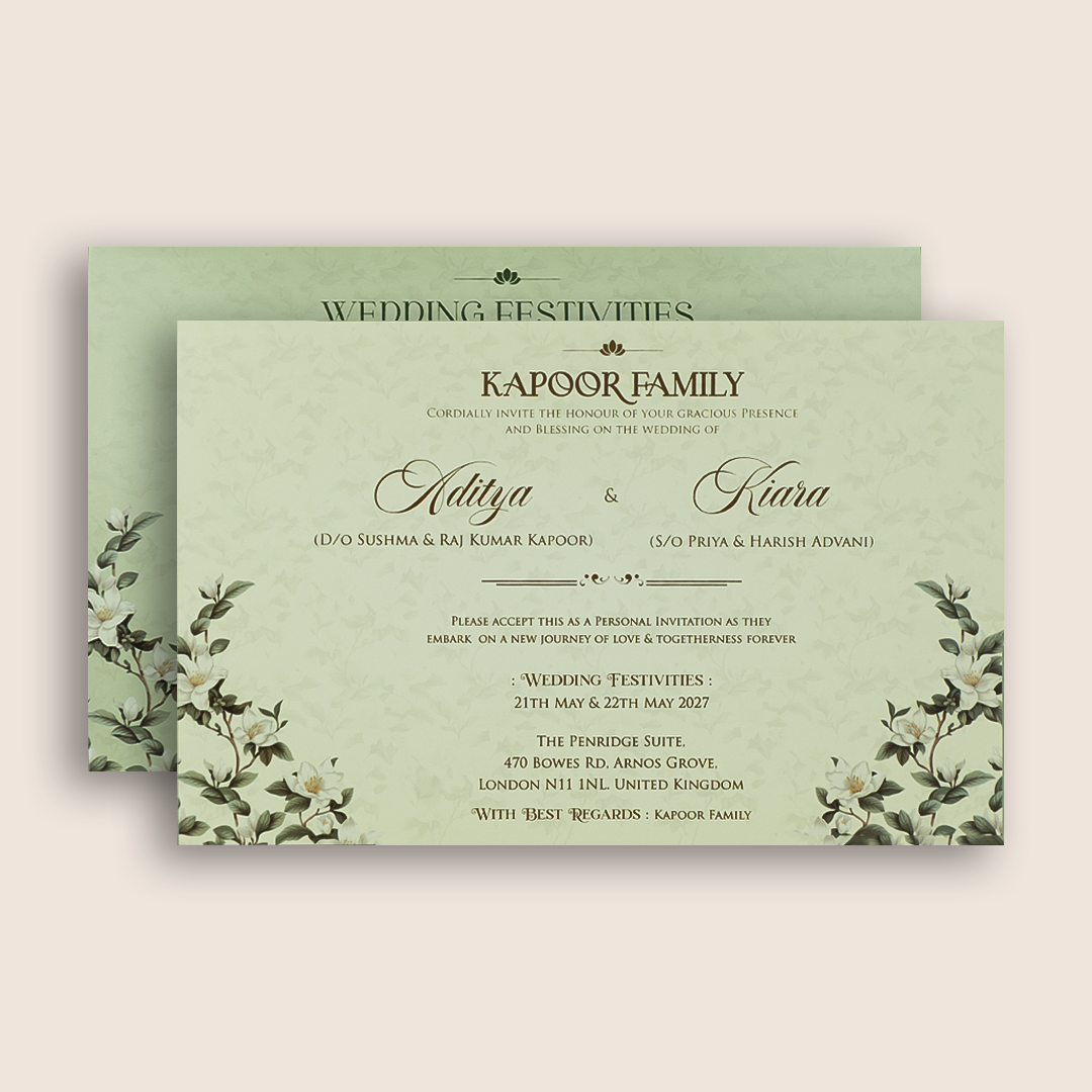 Pista Green Embossed Lilly Flower Wedding Invitation - KFR17540