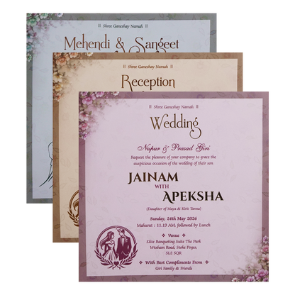 Cream Floral Padded Wedding Card - KSH72730