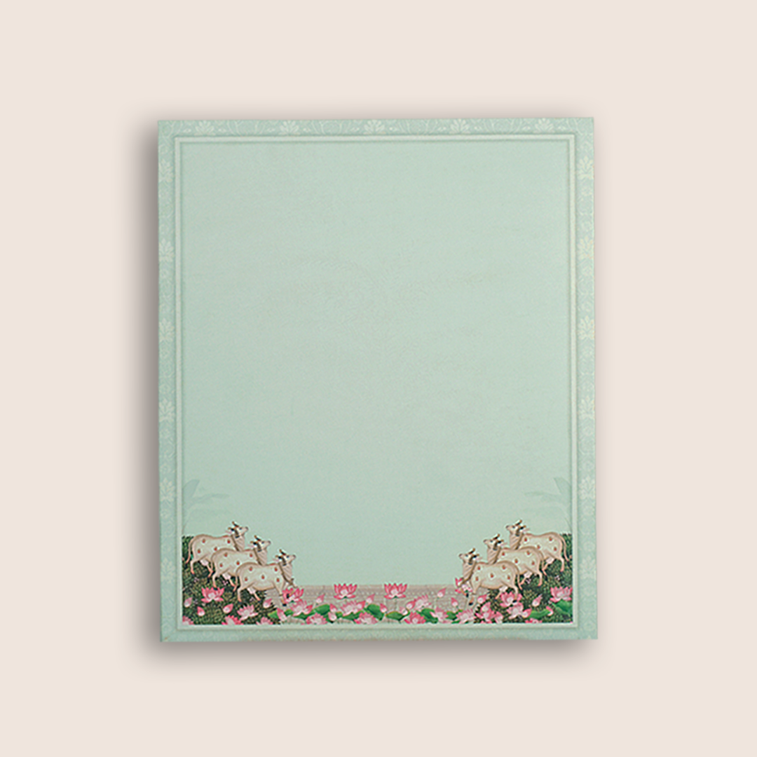 Green Lord Ganesha Temple Floral Wedding Card - KNKJ1163