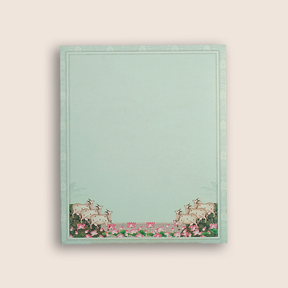 Green Lord Ganesha Temple Floral Wedding Card - KNKJ1163