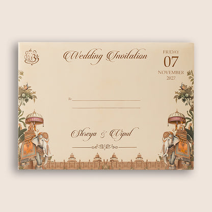 Cream Royal Baraat Door Style Padded Invitation Card - KSH18340