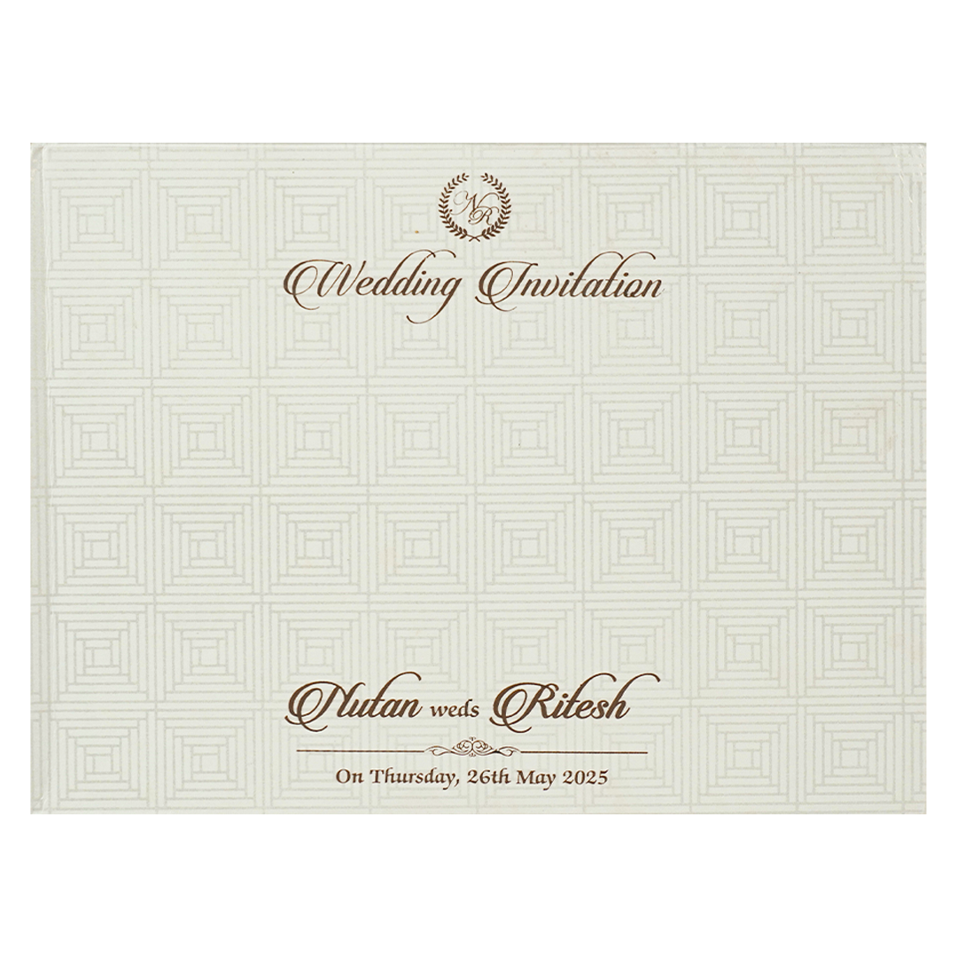 White Gold Embossed Floral Padded Wedding Card-KRE27400