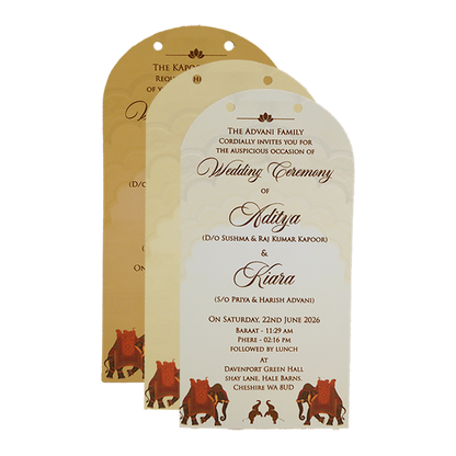 Cream Gold Palace Elephant Wedding Card - KFR15030