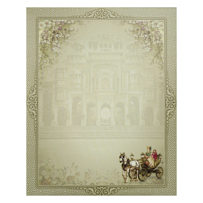 Green Floral Bride Groom Palace Wedding Card-KNKJ1155