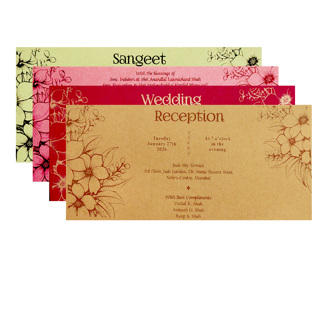 Gold Embossed Floral Pattern Wedding Invitation Card-KPR06310
