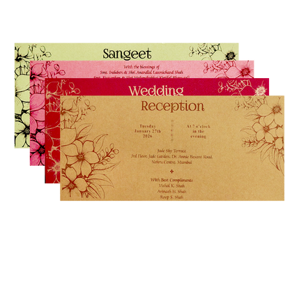 Gold Embossed Floral Pattern Wedding Invitation Card-KPR06310