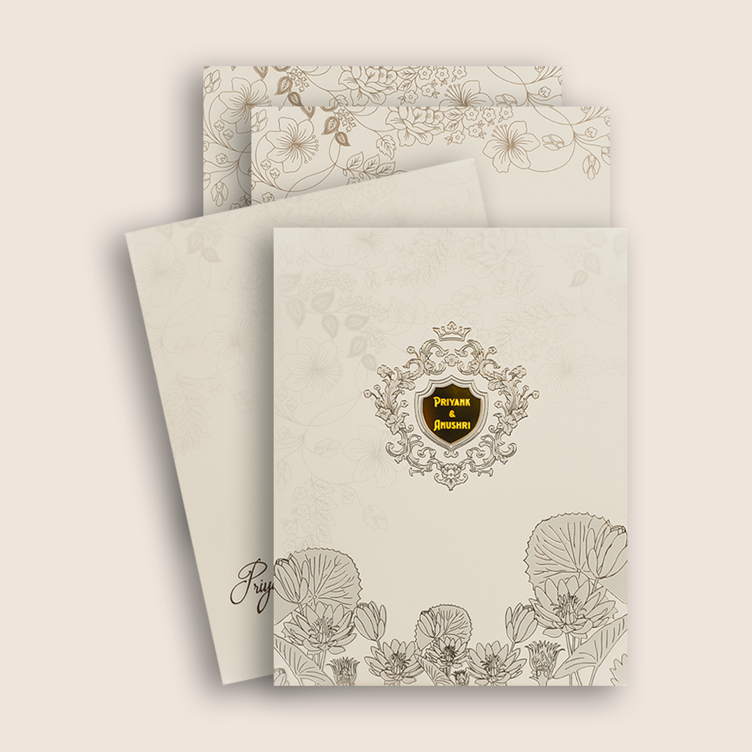 White Embossed Floral Padded Wedding Card - KPR010160