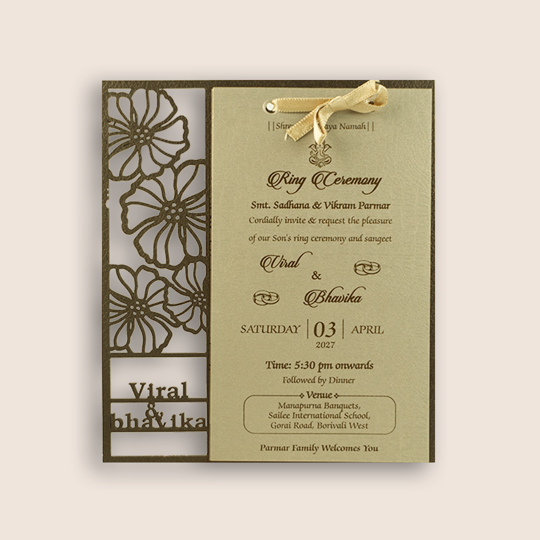 Brown Floral MDF Laser Cut Wedding Card - KMARA620
