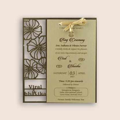Brown Floral MDF Laser Cut Wedding Card - KMARA620