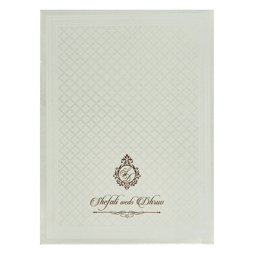 White Embossed Ganesha Wedding card-KRE28400
