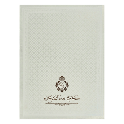 White Embossed Ganesha Wedding card-KRE28400