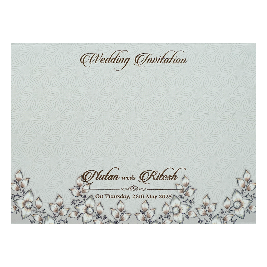 Grey Floral Gold Frame Padded Wedding Card-KRE27990