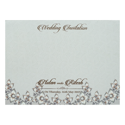 Grey Floral Gold Frame Padded Wedding Card-KRE27990