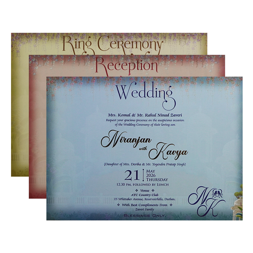 Blue Elephant Procession Padded Wedding Card - KSH72570