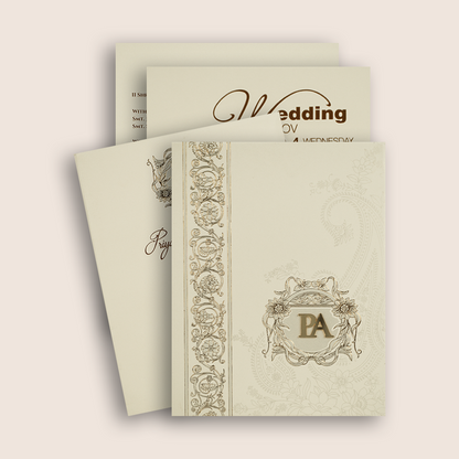 Light Ivory Floral Padded Wedding Card - KPR010190