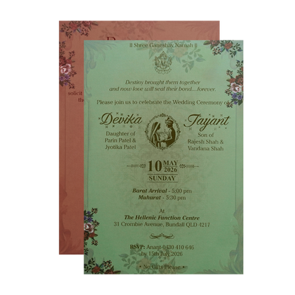 Pink Floral Padded Wedding Invitation Card - KVN07340