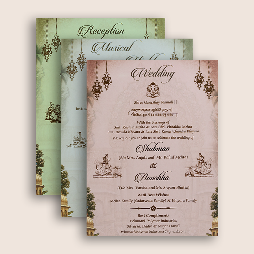 Beige Laser Cut Royal Elephant Floral Padded Marriage Card - KRB10910