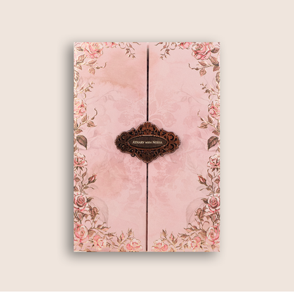 Pink Rose Floral Embossed Door Style Padded Marriage Card - KVN07790