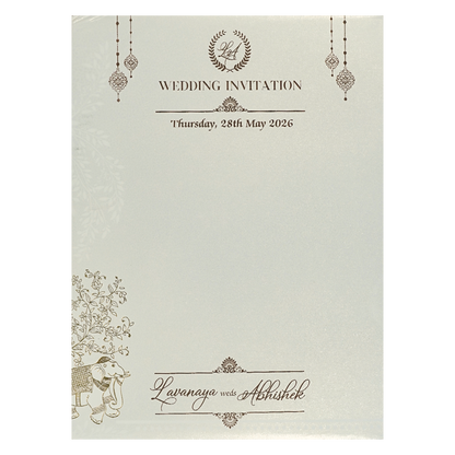 White Arch Ganesha Padded Wedding Card-KRE27510