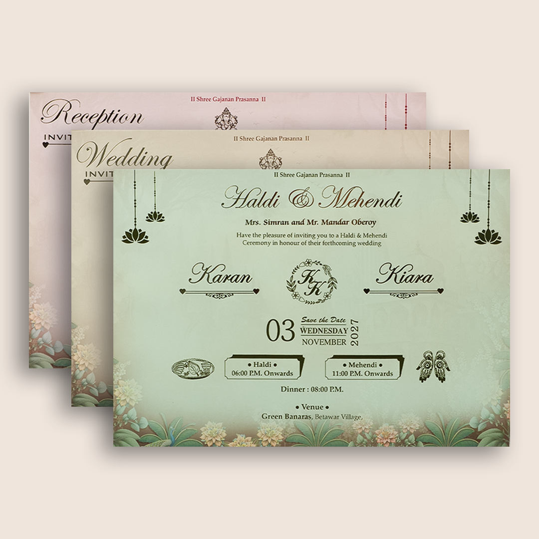 Peach Padded Lord Shiva Parvati Wedding Invitation - KSH72220
